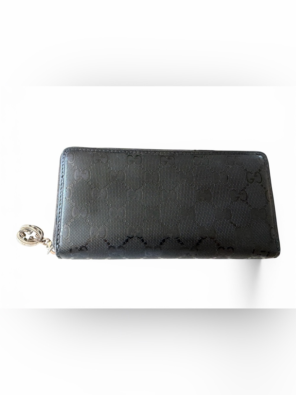 Gucci Black Zip-Around Monogram Wallet